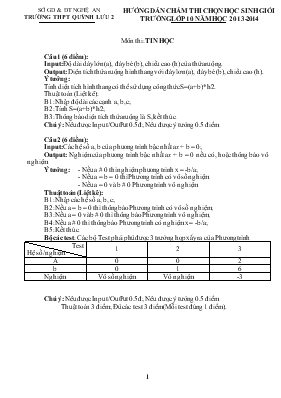 Hướng dẫn chấm thi chọn học sinh giỏi - Trường lớp 10 năm học 2013-2014 môn thi Tin Học